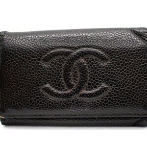 CHANEL CAVIAR SKIN CC LOGO KEY CASE HOLDER WALLET BLACK